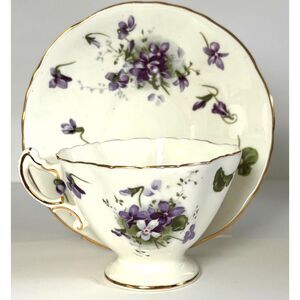Royal Stafford Victorian Violets Tea Cup Saucer Bone China England Hammerleigh